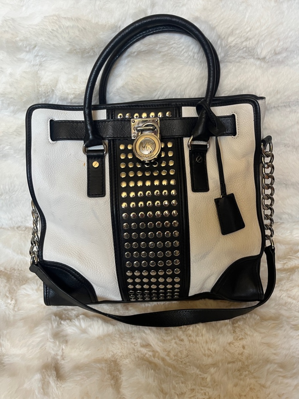 Michael Kors Black and White Studded Leather Satchel